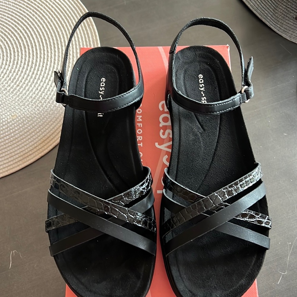 NEW Black leather sandals NEVER WORN